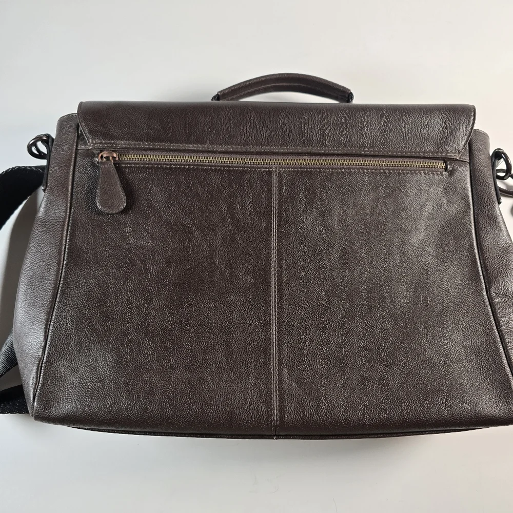 Ted Baker Bocelli Striped Leather Satchel Messenger Bag Color Block Brown Mens - Picture 6 of 6